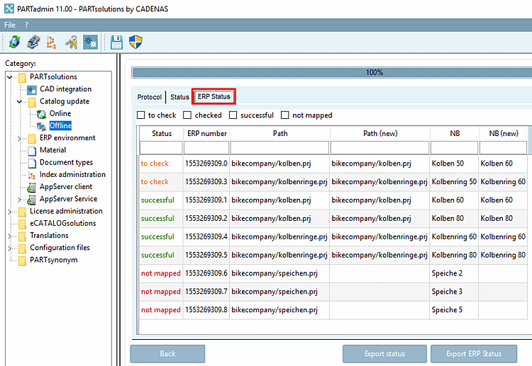 Registerseite "Status ERP [ERP Status]"