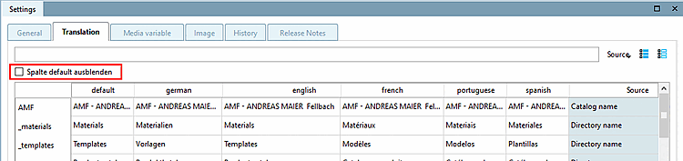 Spalte default ausblenden [Hide default column]