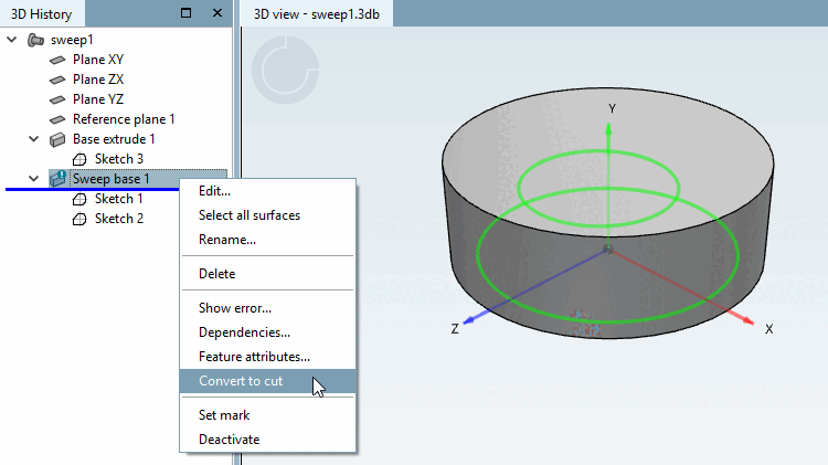 In Schnitt umwandeln [Convert to cut]