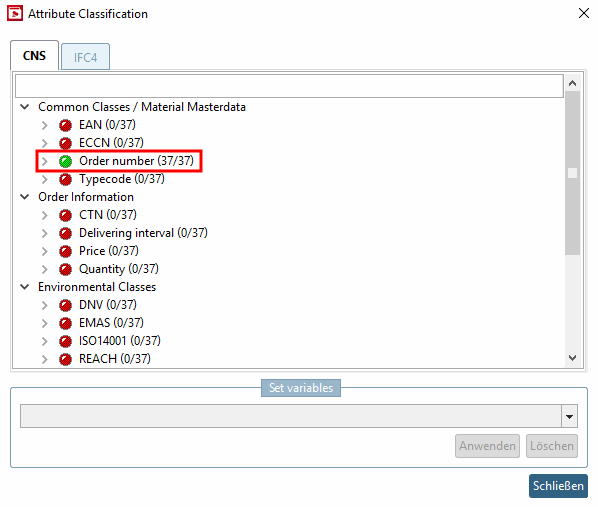 Dialogfenster "Attribute Classification"