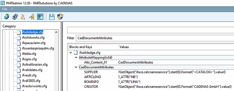 PARTadmin -> ifsolidedge.cfg -> Block "CadDocumentAttributes"