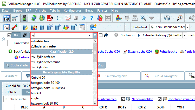 Beispiel: Bereits nach der Eingabe von "Sechs" wird eine Reihe von Vorschlägen unterbreitet.