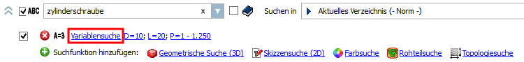 Dialogbereich der Suchmethoden: Variablensuche