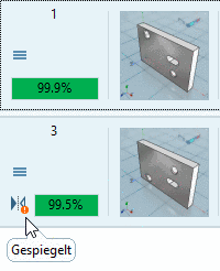 Option deaktiviert: Gespiegelte Teile werden nicht herausgefiltert, aber mit einem entsprechenden Icon gekennzeichnet.