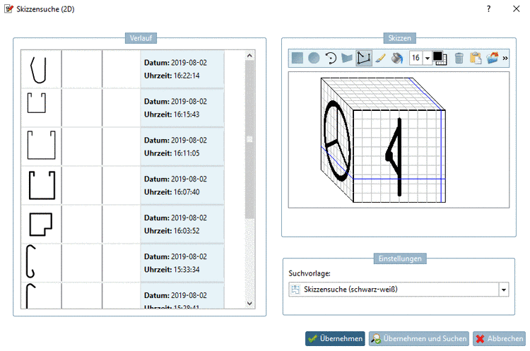 Skizzensuche (2D) Dialogfenster