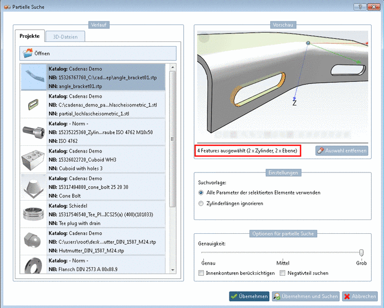 4 Features ausgewählt