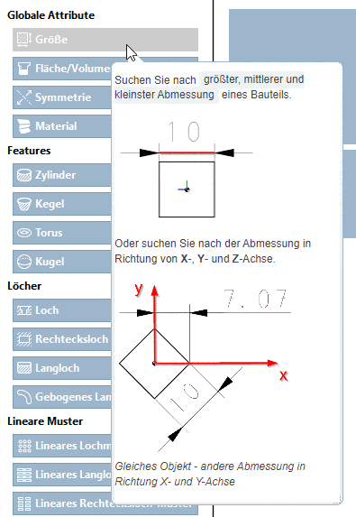 Tooltip zu "Größe"