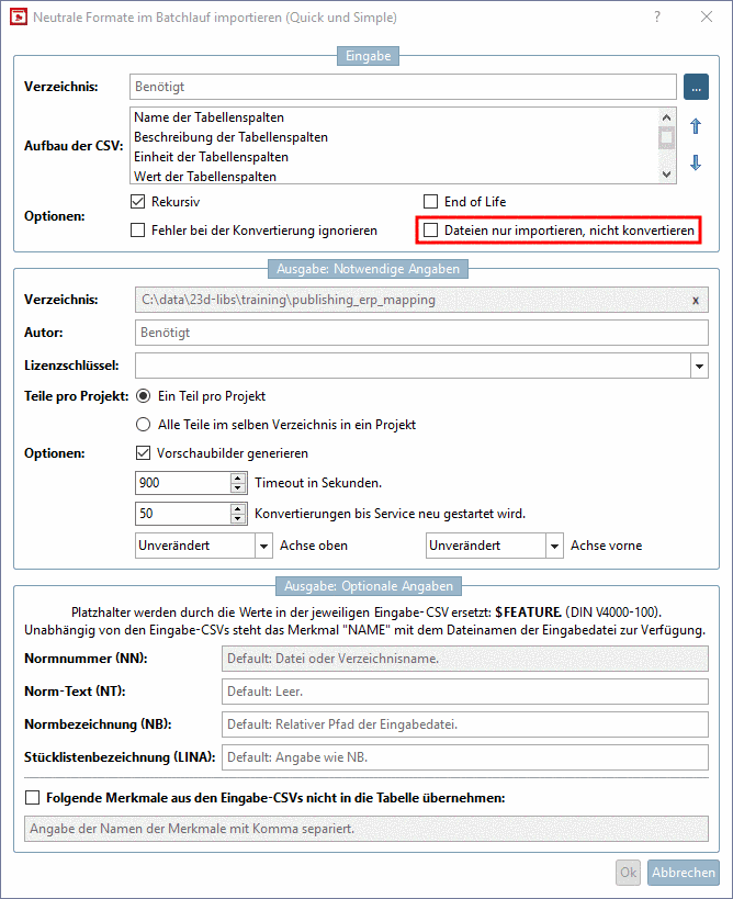 Dialogaufruf in PARTproject per Kontextmenübefehl unter Automatisierung -> Neutrale Formate im Batchlauf importieren (Quick und Simple)
