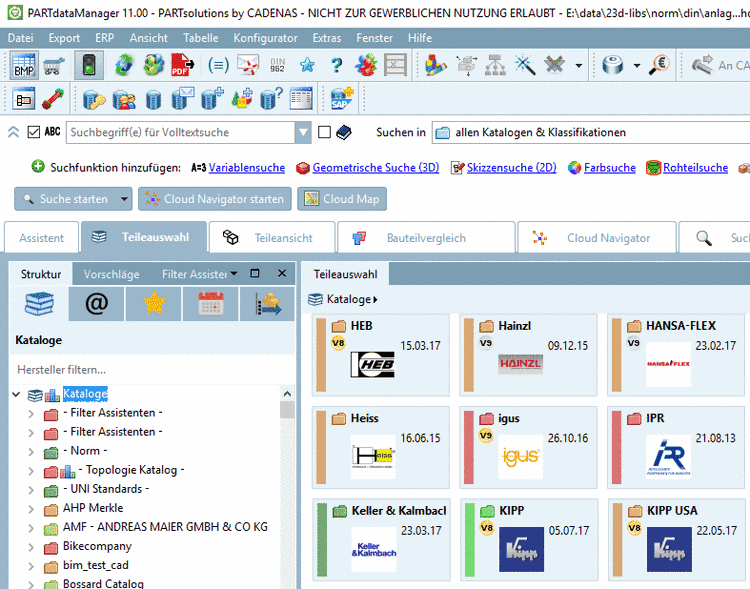 Suche und Teileauswahl