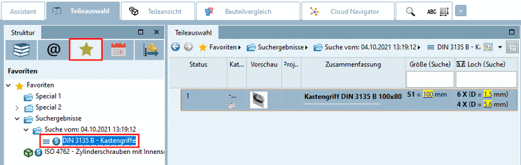 Dieselben Informationen beim Aufruf aus Favoriten