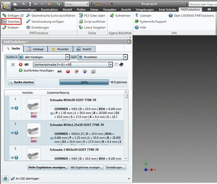 Beispielhafte Abb. der nahtlosen Integration in Inventor