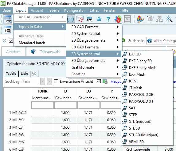 Beispiel: Formate aus "3D Systemneutral"