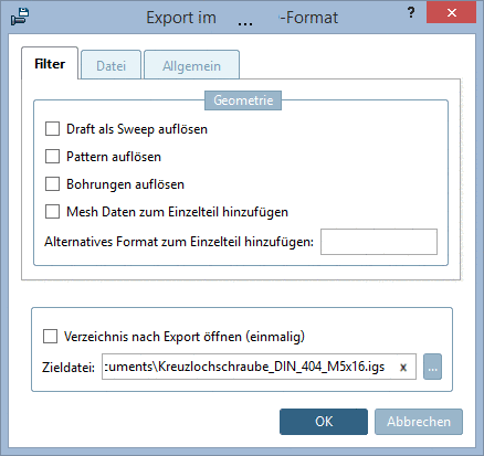 Registerseite "Filter" -> Geometrie