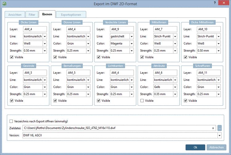 Registerseite "Ebenen" - AutoCAD DWF 2D