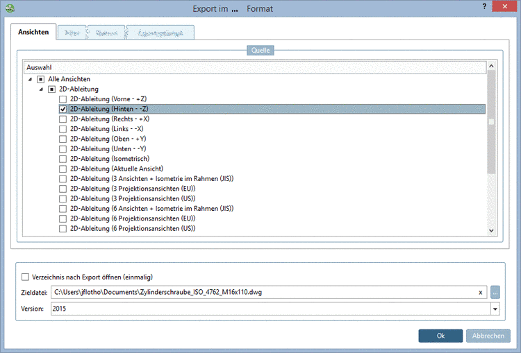 Registerseite "Ansichten"