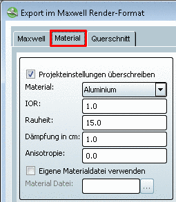 Maxwell Render - Registerseite Material