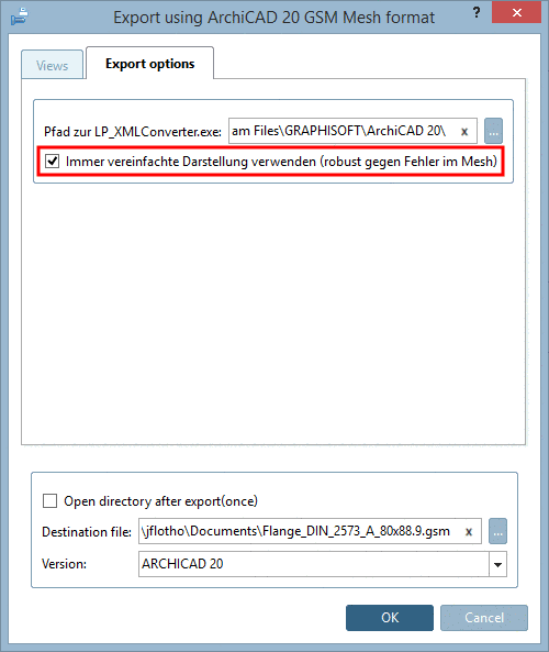 Exportoptionen -> Option "Vereinfachte Darstellung"