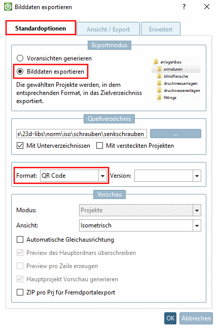 Registerseite Standardoptionen