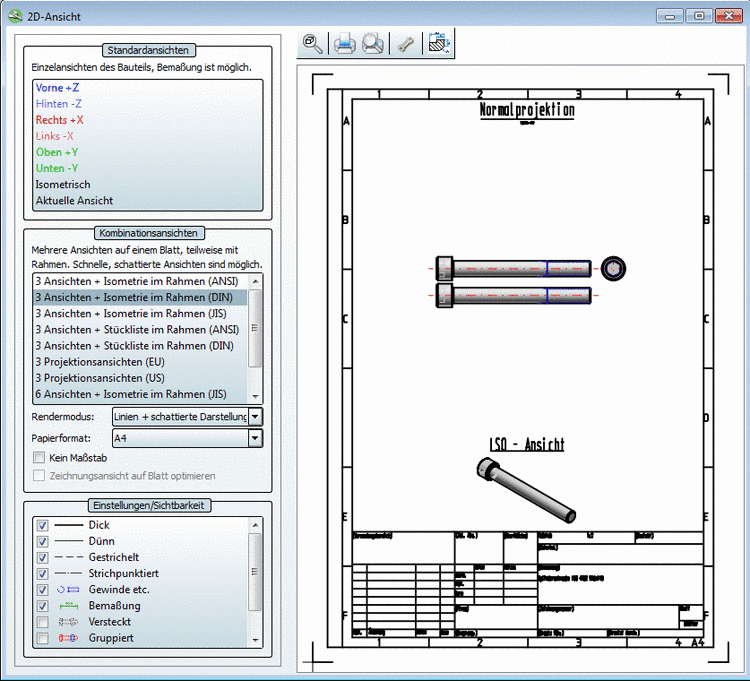Dialogfenster 2D-Ansicht