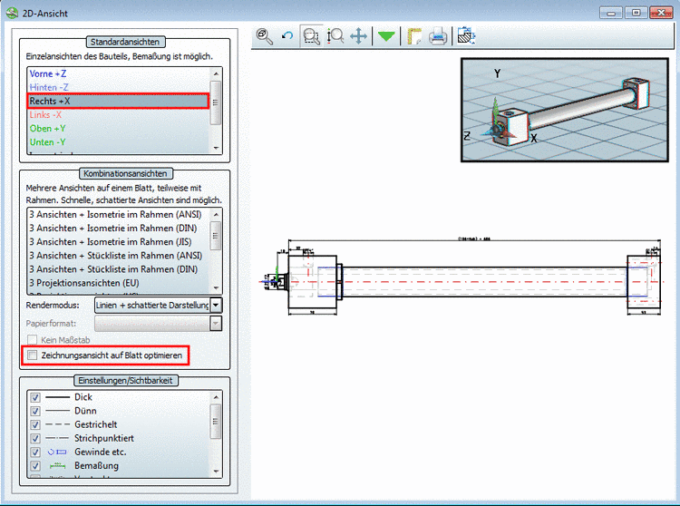 "Zeichnungsansicht auf Blatt optimieren" nicht aktiviert