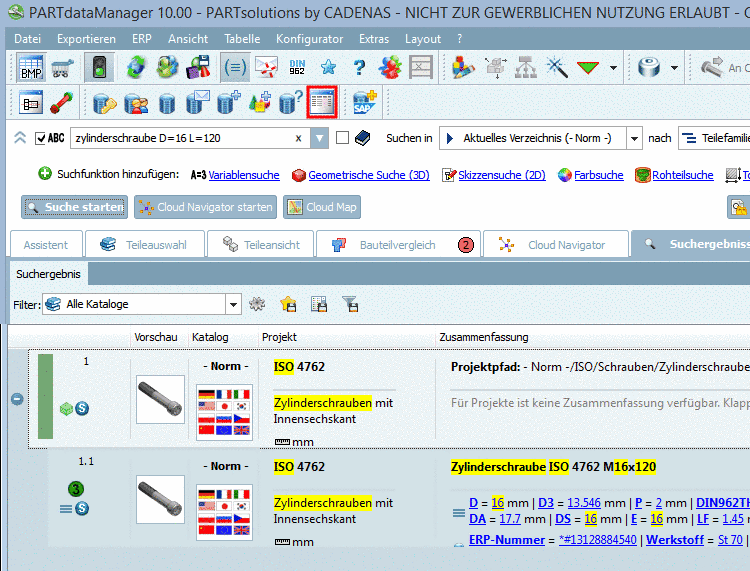 Suchergebnisse gefiltert = "Vorzugsreihen an/aus" aktiviert