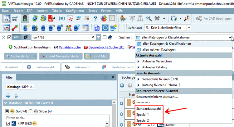 Spaltenoptionen für Merkmale