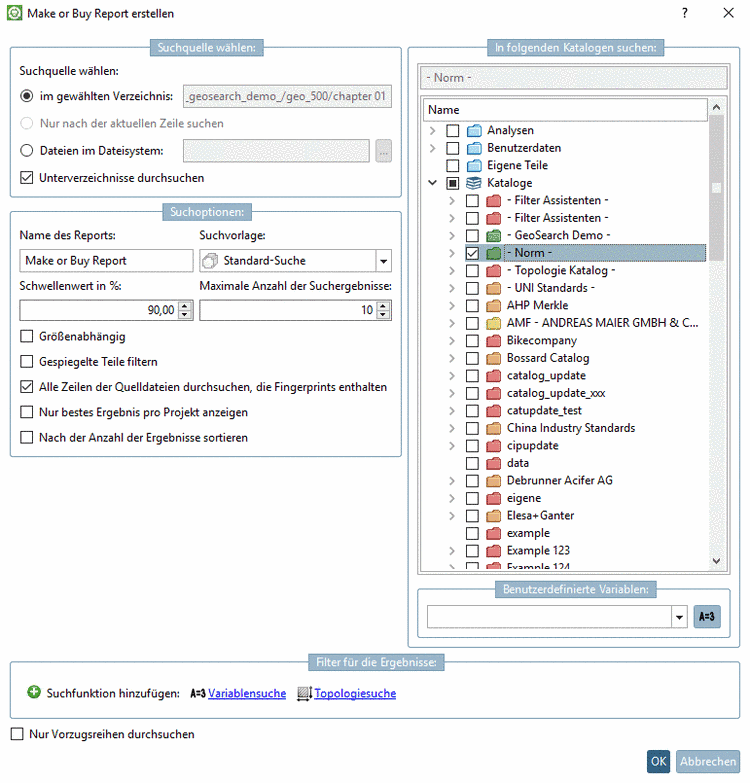Einstellungsdialog für "Make-or-Buy"