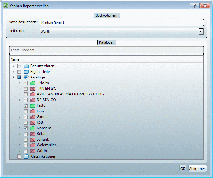 Einstellungsdialog für "Kanban Report"
