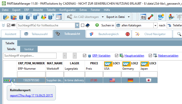 Report öffnen über Tooltip in der Tabelle