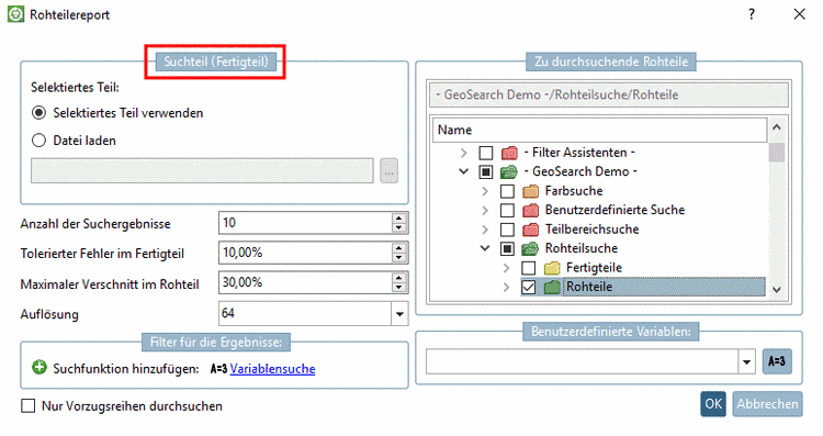 Rohteile für Fertigteil suchen