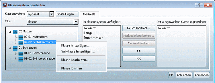 Beispiel: Klassensystem "myclass1" geladen