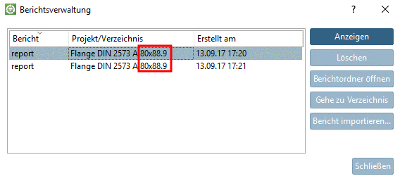 Wurde ein Bericht auf Zeilenbasis erstellt, wird die Normbezeichnung (NB) angezeigt, ansonsten der Normtext (NT).
