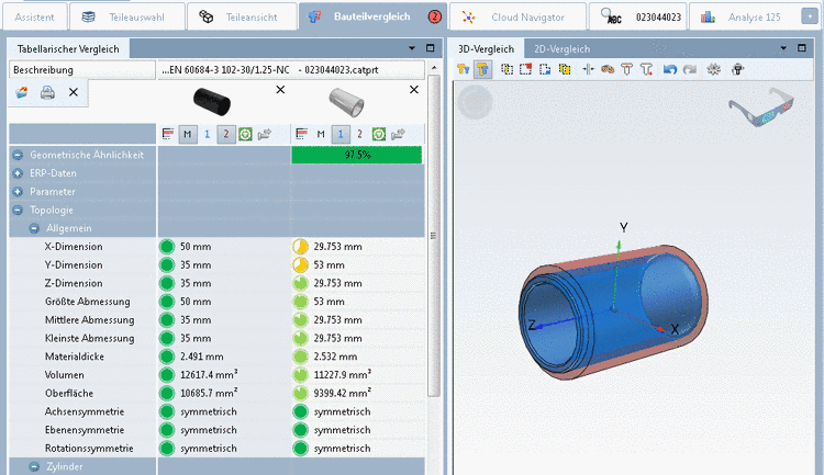 Bauteilvergleich -> Topologie und 3D-Vergleich