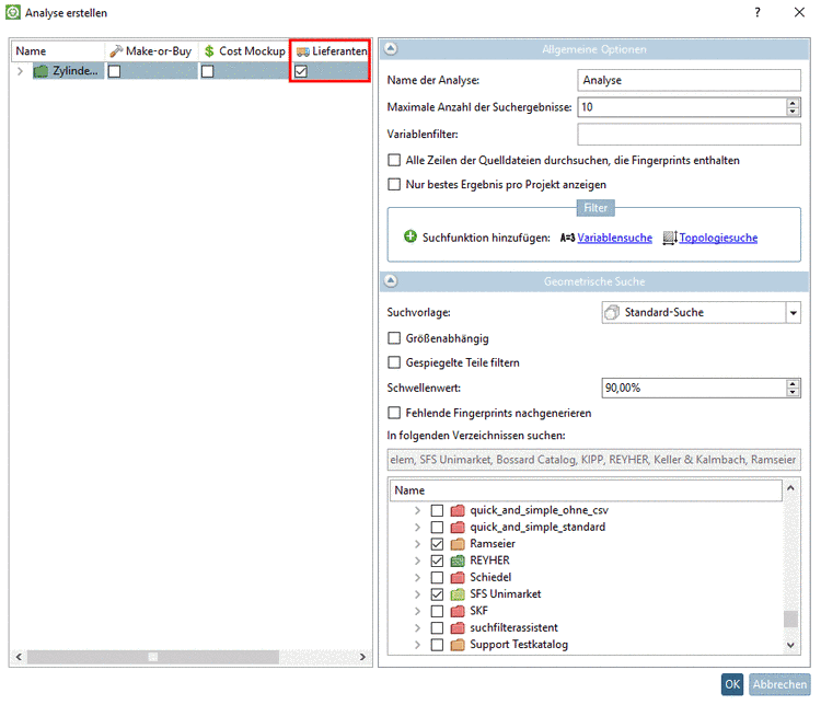 Dialogfenster "Analyse erstellen"