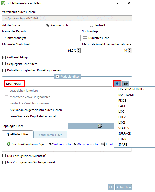 Variable der Linkdatenbank auswählen