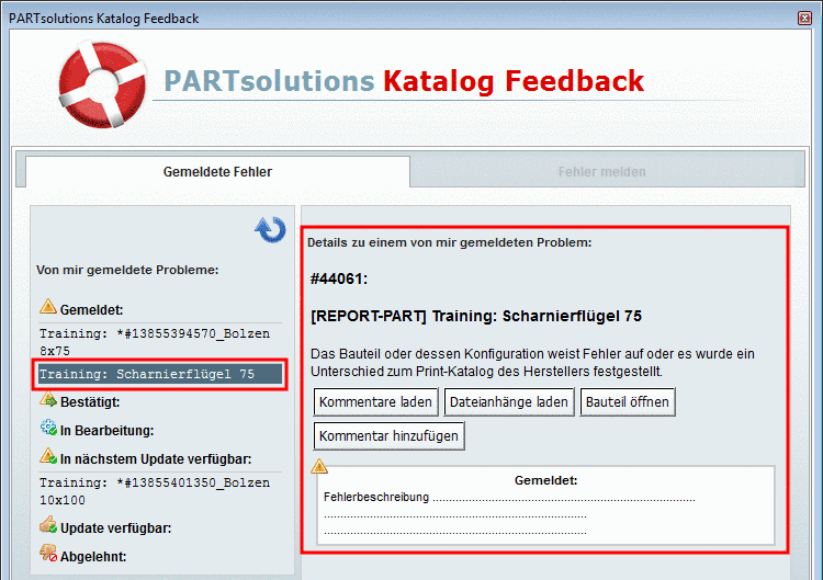 Von mir gemeldete Probleme