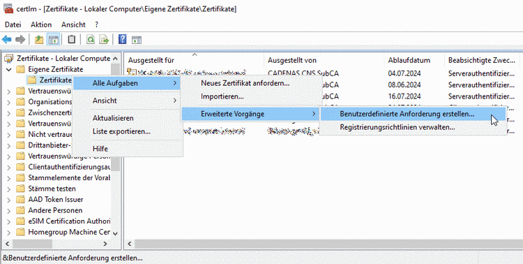 Benutzerdefinierte Anforderung erstellen...