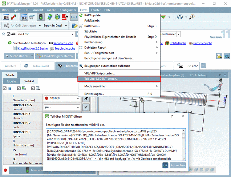 Teil über MIDENT öffnen