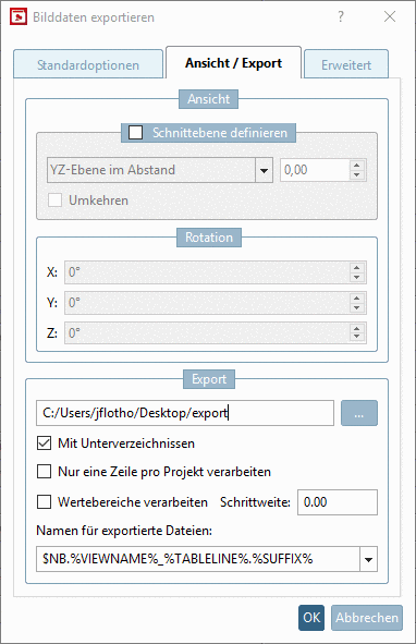 Exportmodus: Voransichten generieren