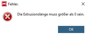 Für die Extrusionslänge wurde ein negativer Wert gewählt.