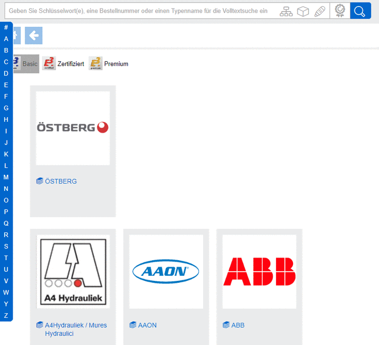 Beispielhaft Katalogauswahl via Buchstabenleiste