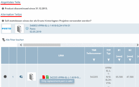 Beispiel: Only replacement part is valid