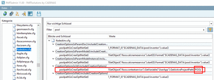 In PARTadmin Schlüssel für Poolpfad ändern