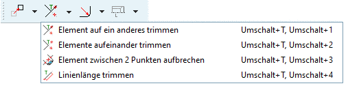Die Toolbar "Modifizieren" enthält Werkzeuge für Transformieren, Zuschneiden (Teil 1) Zuschneiden (Teil 2), Gewinde
