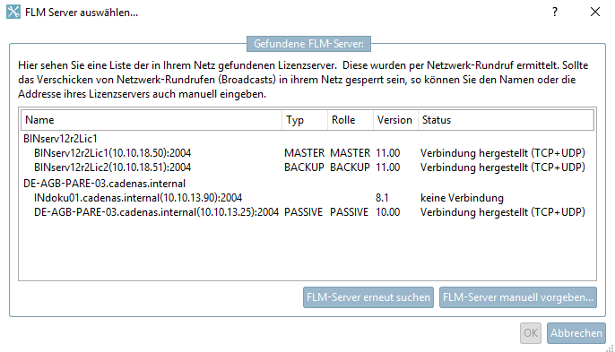 FLM Server auswählen...