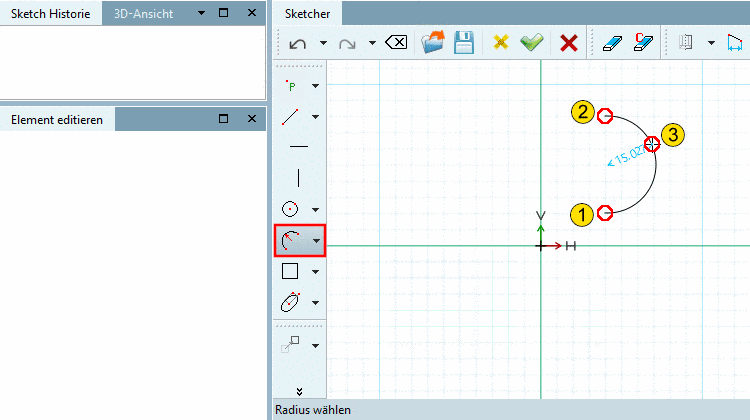 Bogen über Sekante und Radius: Bogen erstellen