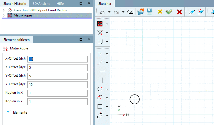 Kopie 1 bedeutet, dass nur das Ursprungselement angezeigt wird.
