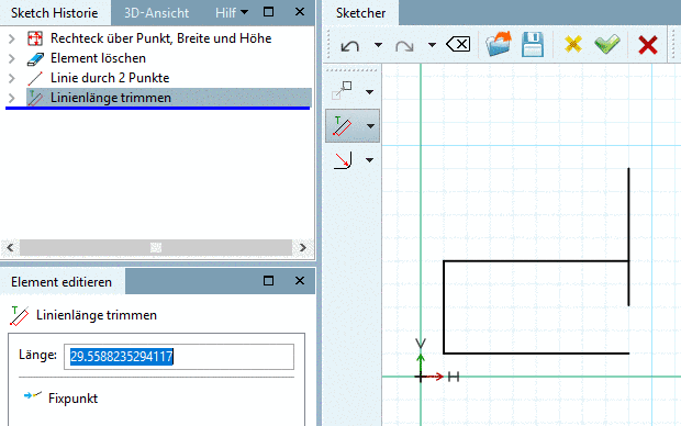 Linie kürzen - Ergebnis