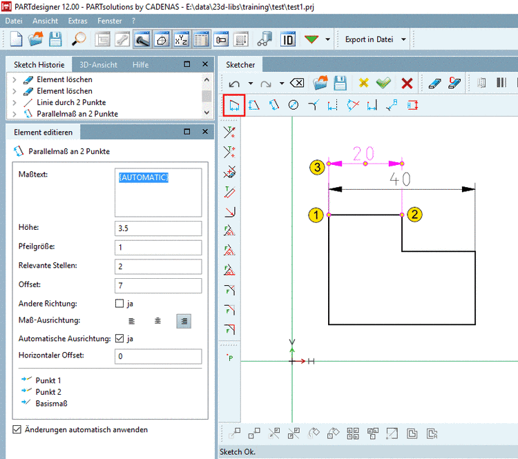 Horizontalmaß an 2 Punkte