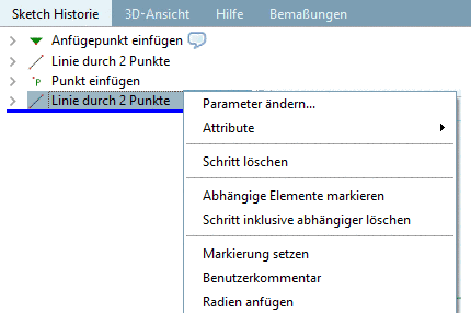 Sketch Historie Kontextmenü
